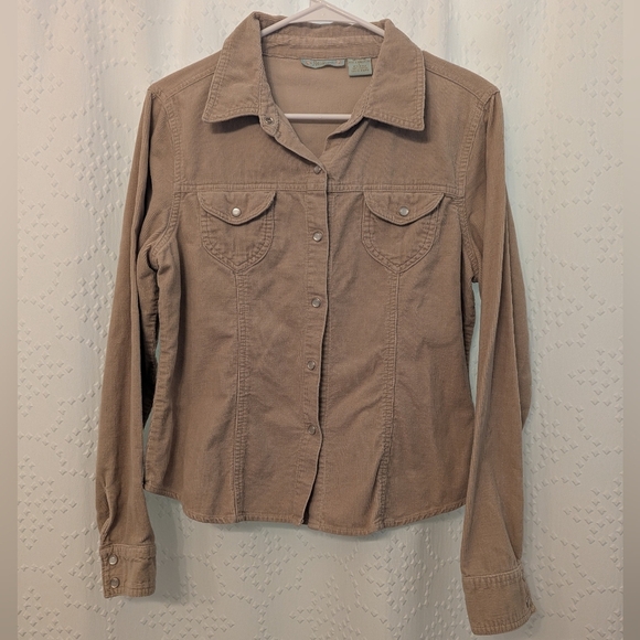 Y2K Corduroy Pearl Snap Tan Button Up Jacket Women's Large Cotton Vintage - Picture 6 of 6